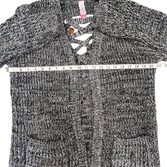 No Boundaries Cardigan Large Black White Cross Cross Marled Open Knit Topper - Picture 3 of 9